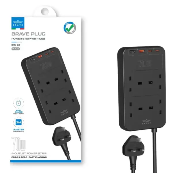 BRAVE PLUS POWER STRIP WITH USB BPS-03 | 3 METER